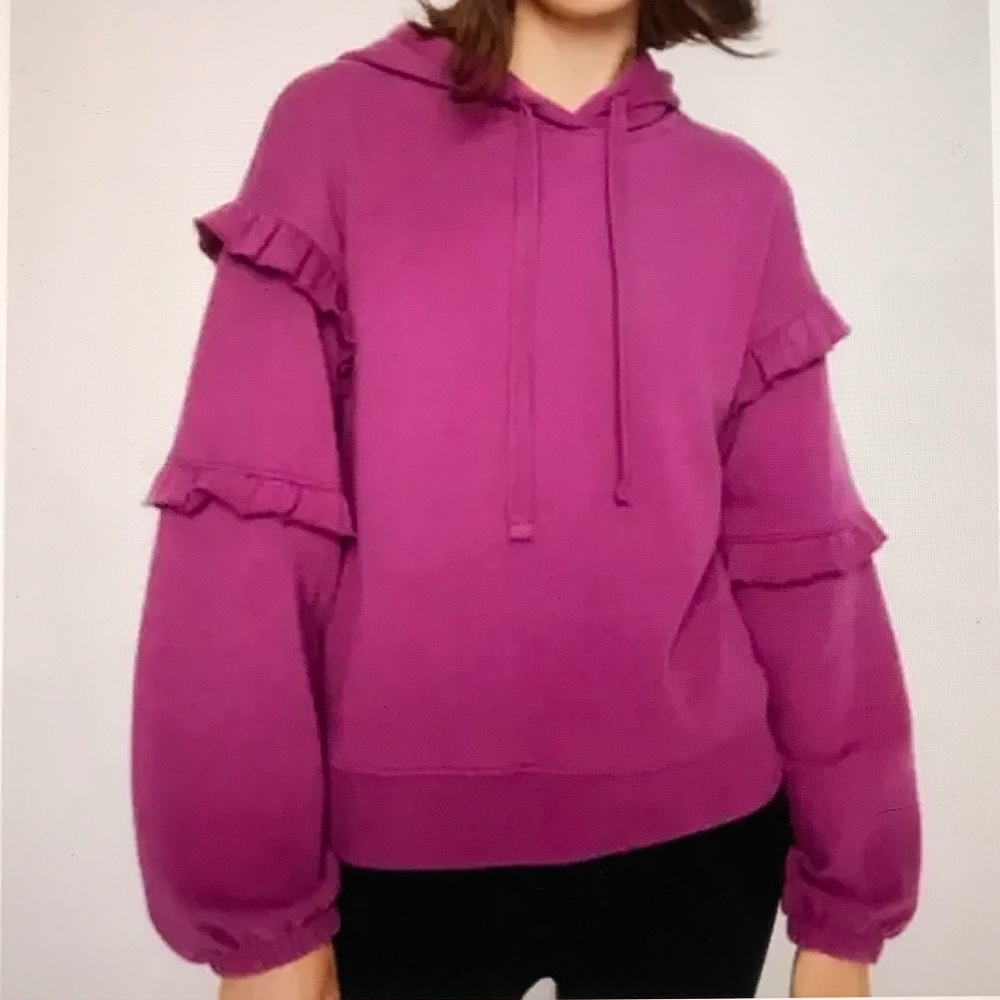 REBECCA MINKOFF Evelyn Ruffle Trim Hoodie Purple Women’s Size L
